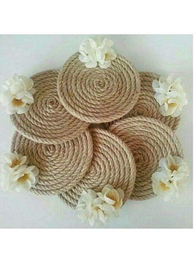AGAAS ENTERPRISES Beautiful Flower Jute Decorated Tea Cup Coaster Set of 6 for Home &Kitchen - Image 2