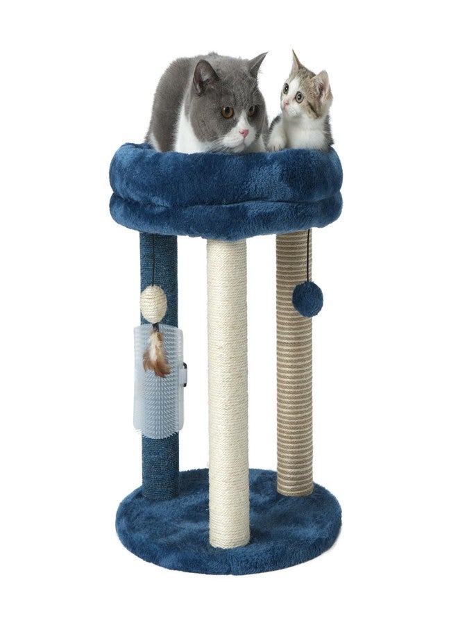 MECOOL Cat Scratching Post Tree with Tower Soft Bed.Natural Quality Sisal Carpet Jute Scratch Posts with Three Hanging Ball Toys and Massage Brush for Indoor Cats and Kittens Blue - Image 1
