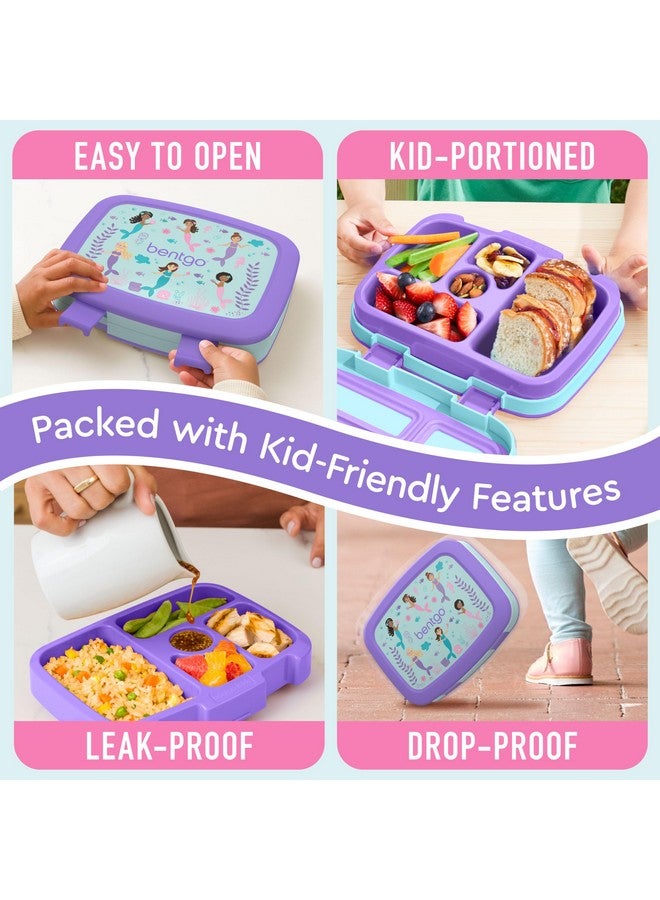 Bentgo Kids Prints Leak-Proof, 5-Compartment Bento-Style Kids Lunch Box - Ideal Portion Sizes for Ages 3-7, Durable, Drop-Proof, Dishwasher Safe, & Made with BPA-Free Materials (Mermaids in the Sea) - Image 4