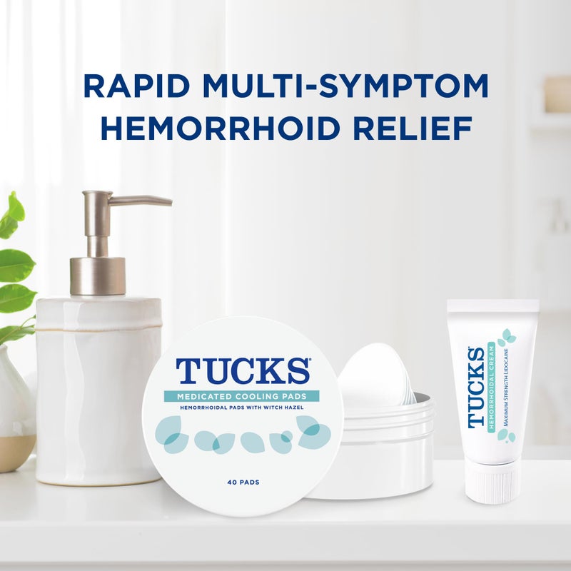 Tucks طقم تخفيف متعدد الاستخدامات من توكس - 40 قطعة من وسادات هازيل الساحرة وكريم ليدوكائين بوزن 0.5 أونصة - يحمي من التهيج، وسادات طبية لعلاج البواسير تستخدمها المستشفيات - Image 3