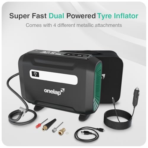 Onelap Quikflate Plus™ - Wired + Wireless (Real 7800 mAh Battery) SuperFast Digital Tyre Inflator with inbuilt Pressure Gauge for Cars, SUV, Bikes, Cycle, Balls, Balloons - Image 2