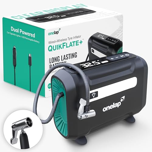 Onelap Quikflate Plus™ - Wired + Wireless (Real 7800 mAh Battery) SuperFast Digital Tyre Inflator with inbuilt Pressure Gauge for Cars, SUV, Bikes, Cycle, Balls, Balloons - Image 1