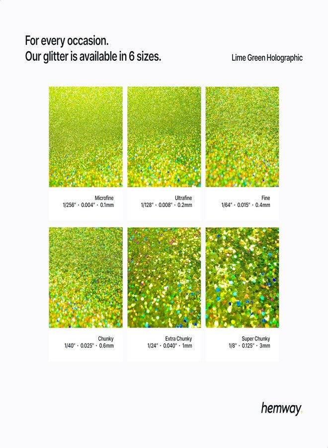 Hemway Craft Glitter Flakes for Arts and Crafts, Tumblers, Resin, Epoxy, Nail Art, Wax, Card Making and Decorations 100g / 3.5oz - Microfine (1/256" 0.004" 0.1mm) - Lime Green Holographic - Image 3
