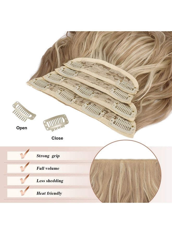 FESHFEN وصلات شعر بمشبك 4 قطع أشقر رمادي داكن مختلط أشقر مبيض سميك قطعة شعر طويلة مموجة بمشبك وصلات شعر كاملة الرأس من الألياف الصناعية للنساء 20 بوصة 180 جرام - Image 5