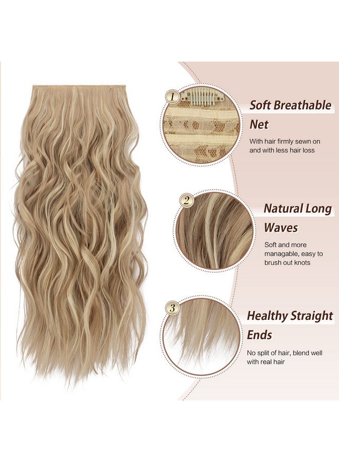 FESHFEN وصلات شعر بمشبك 4 قطع أشقر رمادي داكن مختلط أشقر مبيض سميك قطعة شعر طويلة مموجة بمشبك وصلات شعر كاملة الرأس من الألياف الصناعية للنساء 20 بوصة 180 جرام - Image 4