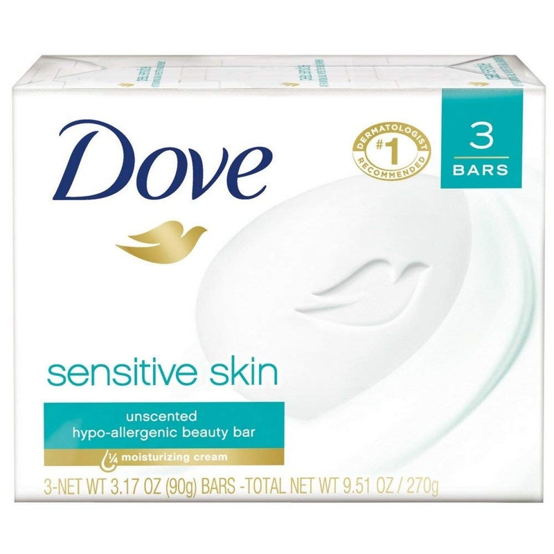 Dove Beauty Bar Sensitive Skin 3.17 oz, 3 Bar (Pack of 2)