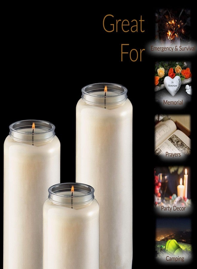 Tribello 9 Day Candles, 3 Pack - 7' White Pillar Candles for Memorial, Prayer, Party Decor, and Emergency Use - Unscented, Slow Burning 100% Vegetable Wax in Plastic Jar - Image 4