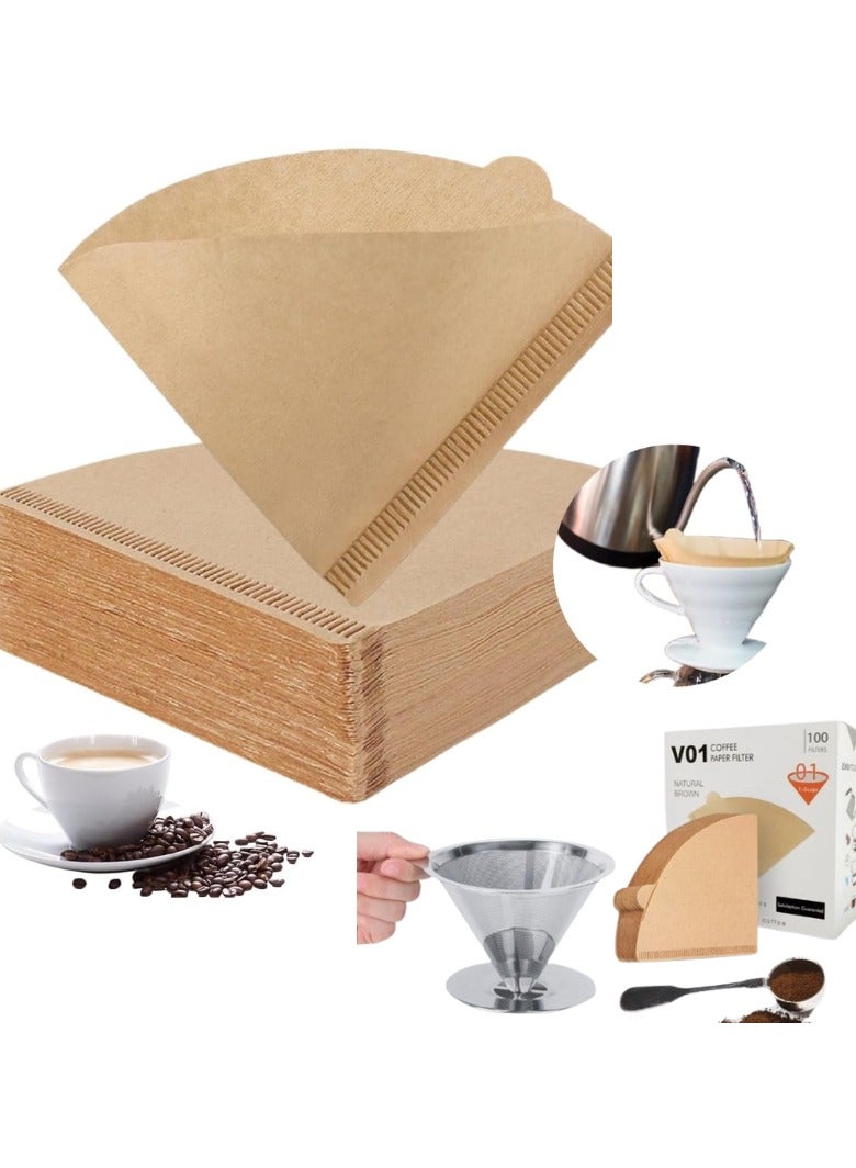 SKAFA Coffee Filters 200 Pcs  | V60 Cone Paper Filter |  Natural Disposable Coffee Filters | Compatible with V60 Dripper and No.1/2 Size Pour Over fit to all drippers. (Brown, 2-4 Cups) - Image 1