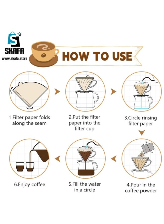 SKAFA Coffee Filters 200 Pcs  | V60 Cone Paper Filter |  Natural Disposable Coffee Filters | Compatible with V60 Dripper and No.1/2 Size Pour Over fit to all drippers. (Brown, 2-4 Cups) - Image 5