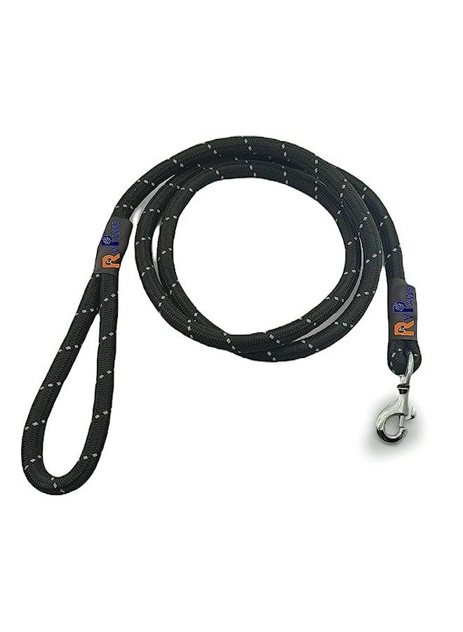 حبل عاكس متين غير سام من النايلون مقاس 12 مم مع خطاف ثقيل مثالي للمشي في الهواء الطلق للكلاب الصغيرة والمتوسطة والجراء (أسود) - Image 1