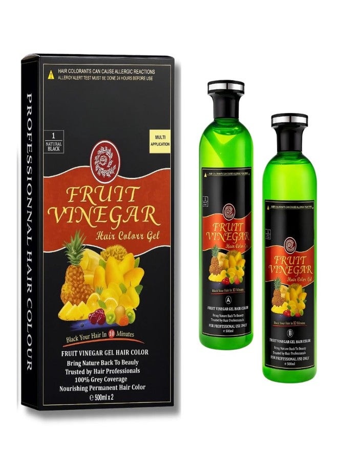 ZEMGLAM Fruit Vinegar Hair Colour Gel – Natural Black | 100% Grey Coverage | Long-Lasting Permanent Hair Color | Multi Application Professional Formula | 500ml x 2 (A & B) - Image 1