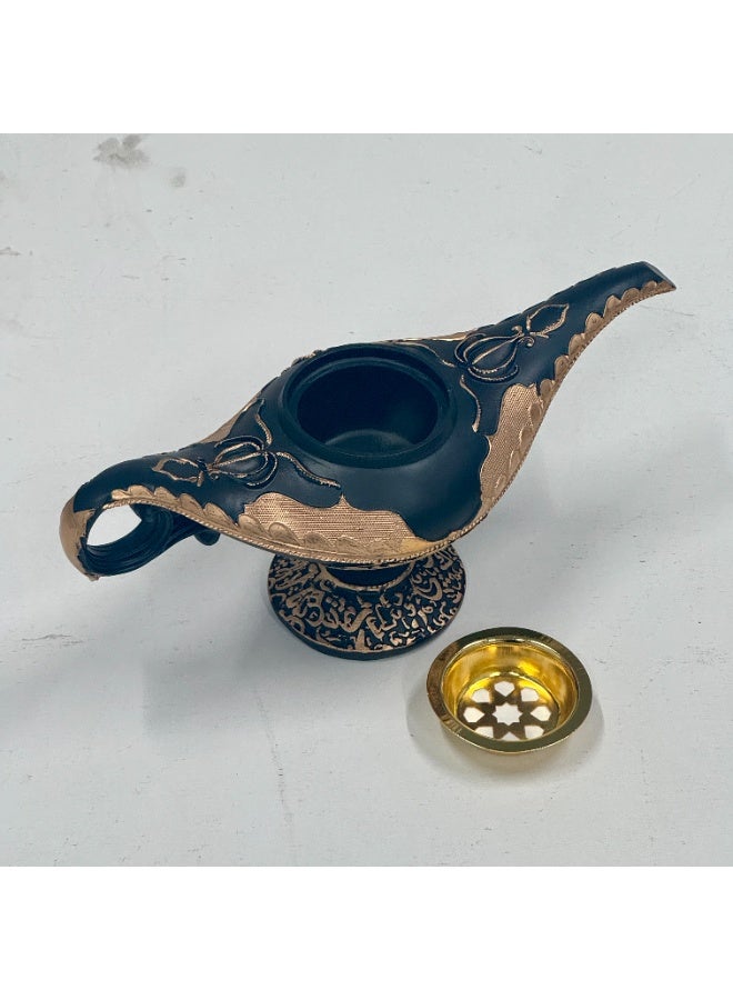 Luxury Black & Gold Aladdin Magic Lamp Incense Burner - Creative Mythical Design with Intricate Golden Embossed Patterns - Matte Black Base Bakhoor Burner - Premium Home Decor for Living Room & Office - Perfect Ramadan & Eid Gift - Collectible Desktop Ornament - Heat Resistant - Modern Middle Eastern Style - Image 5
