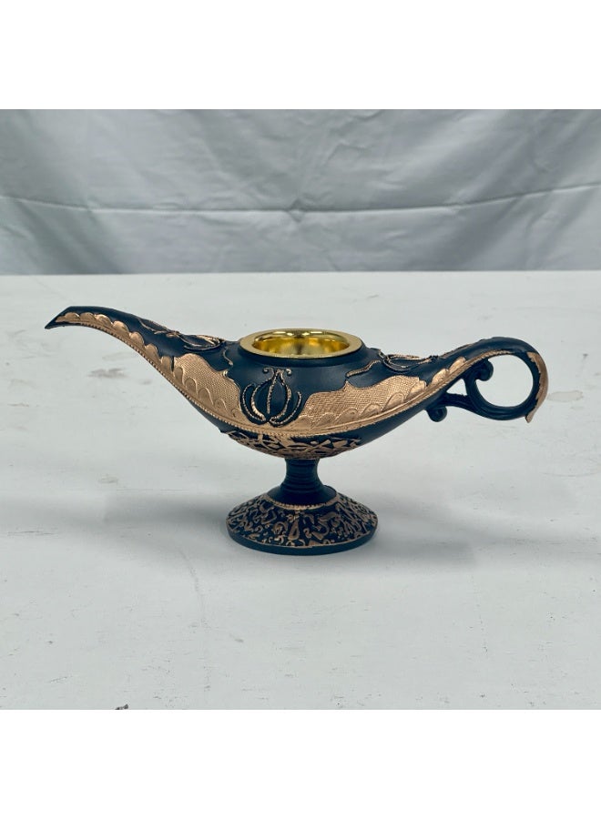 Luxury Black & Gold Aladdin Magic Lamp Incense Burner - Creative Mythical Design with Intricate Golden Embossed Patterns - Matte Black Base Bakhoor Burner - Premium Home Decor for Living Room & Office - Perfect Ramadan & Eid Gift - Collectible Desktop Ornament - Heat Resistant - Modern Middle Eastern Style - Image 3