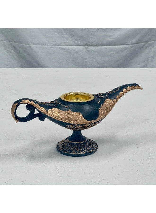 Luxury Black & Gold Aladdin Magic Lamp Incense Burner - Creative Mythical Design with Intricate Golden Embossed Patterns - Matte Black Base Bakhoor Burner - Premium Home Decor for Living Room & Office - Perfect Ramadan & Eid Gift - Collectible Desktop Ornament - Heat Resistant - Modern Middle Eastern Style - Image 4