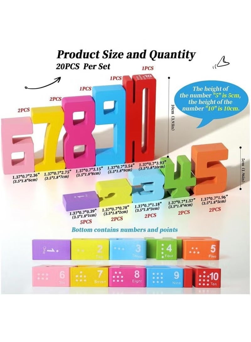 Wooden Number Building Blocks, Large Digit Blocks 1-10, 20 Pcs Math Blocks Number Toys for Kids, Educational Blocks for Toddlers, Toys to Learn Numbers for 3 Year Olds +  - Image 2