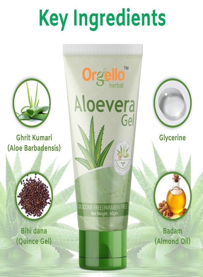 Orgello Herbal Aloe Vera gel for Face and Hair (3 x 60 gm) Pack of 3 I aloe vera massage gel for face I aloe vera gel for hair I aloe vera gel 180g I Paraben & Sulphate Free - Image 4