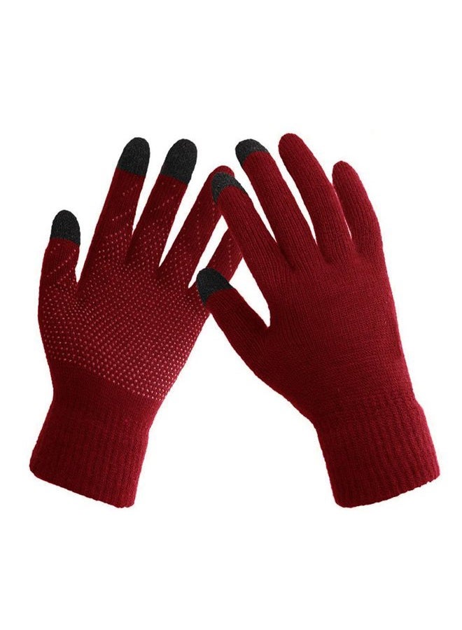 HINDAWI Winter Hat Gloves for Women Knit Warm Snow Ski Outdoor Caps Touch Screen Mittens Burgundy - Image 4