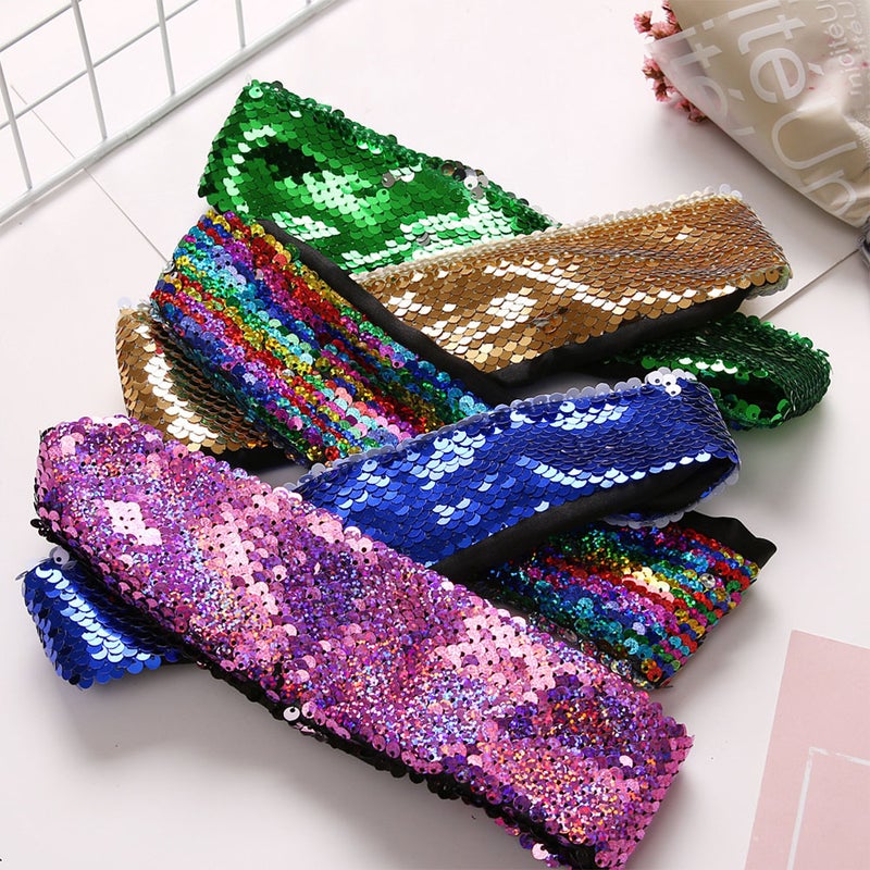 3PCS Sequins Hair Bands Stylish Headwear Fashion Headdress Hair Accessories Party Favors for Women Female Girls (Rosy, , Green) - Image 3