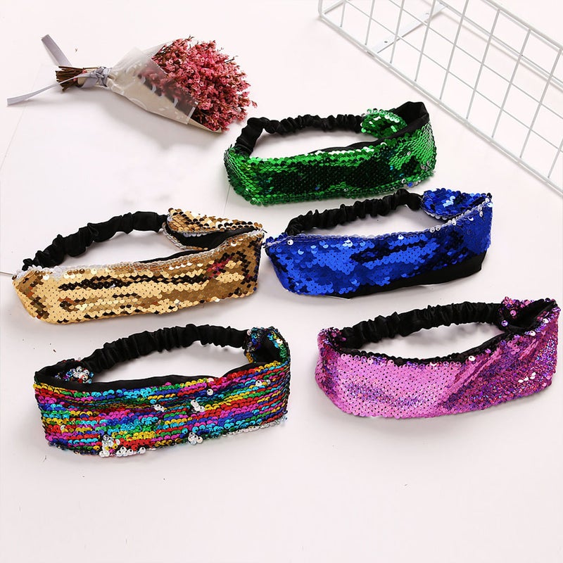 3PCS Sequins Hair Bands Stylish Headwear Fashion Headdress Hair Accessories Party Favors for Women Female Girls (Rosy, , Green) - Image 4