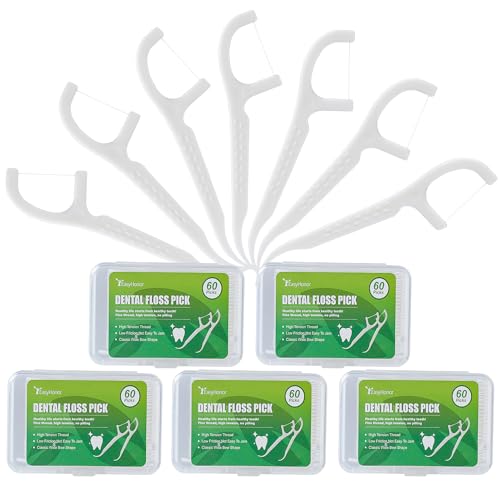 EasyHonor Dental Floss Picks, 5 Travel Floss Cases 300 Counts Dental Flossers,Floss Sticks,Tooth Floss,Dental Sticks,Dental Picks Disposable,Teeth Flossers Picks,Gift 1 Mini Toothpick Box. - Image 1