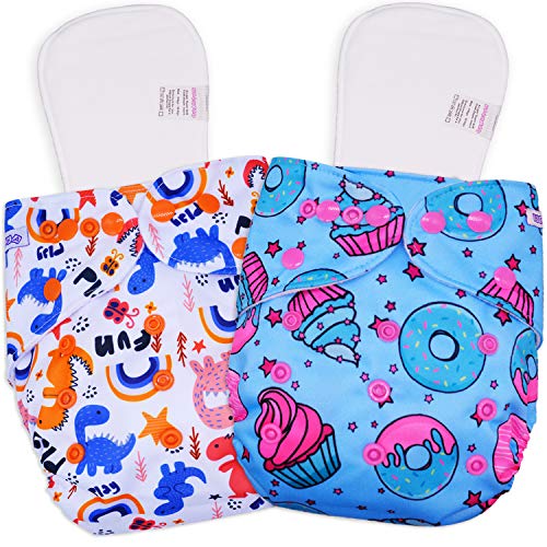 Bembika Baby Pocket Cloth Diapers with Inserts, Reusable Cloth Diapers Washable Fitted Diapers One Size Adjustable Reusable for Baby Girls and Boys (2 Combo) (2 Dry Feel Inserts Included)2TI - Image 1