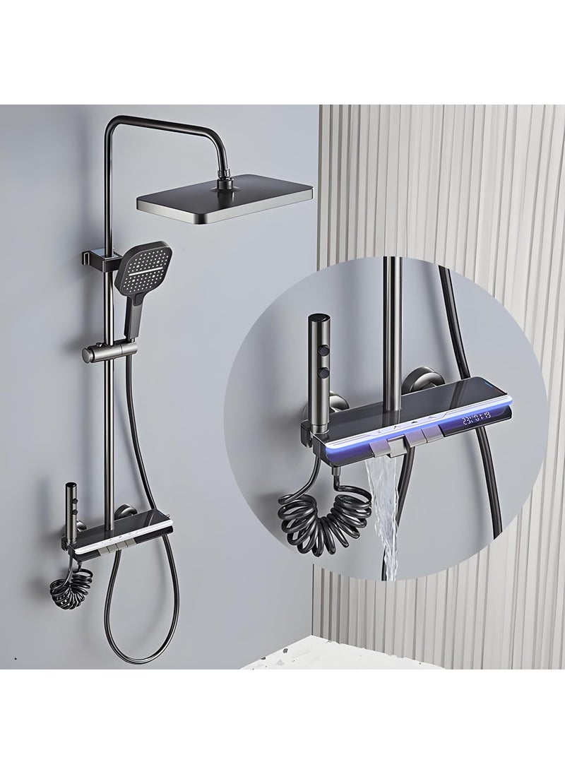 inart InArt Shower Panel Set 4 Functions Digital Temperature Display Thermostatic Hand Shower Overhead Shower Spout Health Faucet Black  - Image 1