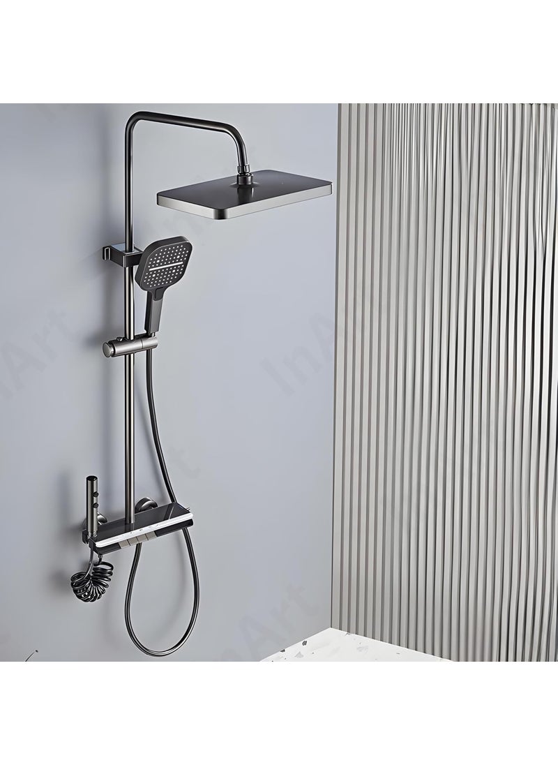 inart InArt Shower Panel Set 4 Functions Digital Temperature Display Thermostatic Hand Shower Overhead Shower Spout Health Faucet Black  - Image 3