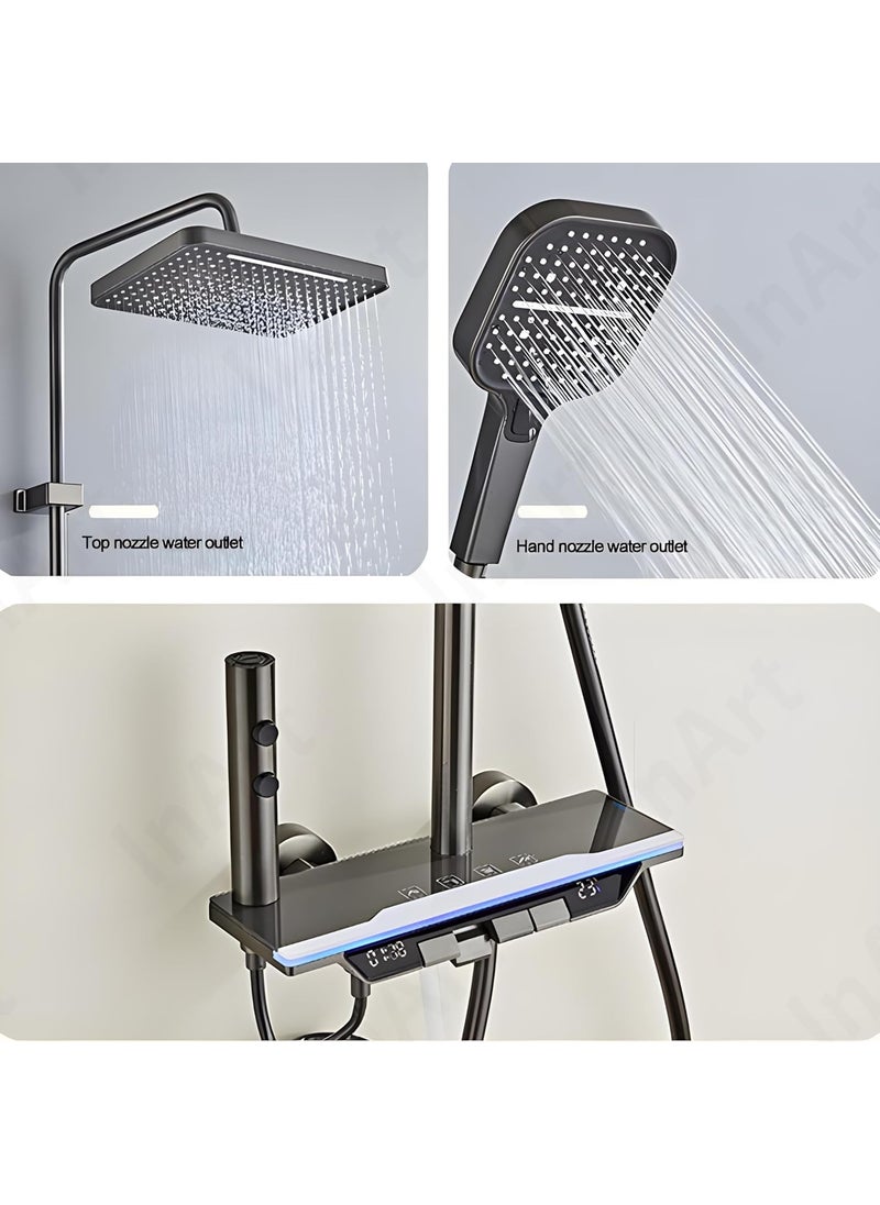 inart InArt Shower Panel Set 4 Functions Digital Temperature Display Thermostatic Hand Shower Overhead Shower Spout Health Faucet Black  - Image 5