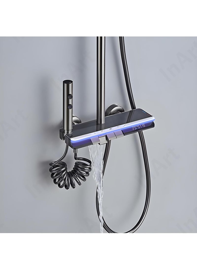inart InArt Shower Panel Set 4 Functions Digital Temperature Display Thermostatic Hand Shower Overhead Shower Spout Health Faucet Black  - Image 2