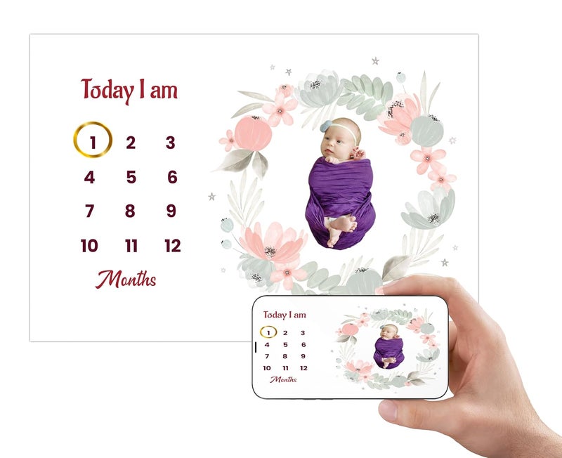Hoolloomooloo Monthly Milestone Blanket Floral Design 112 Months UltraSoft SkinFriendly Ideal for Newborn Boys Girls Perfect Baby Growth Tracker Photoshoot Prop