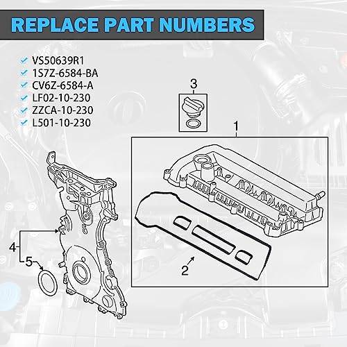 MNJWS Valve Cover Gasket Set - Compatible with 2.0L 2.3L 2.5L Ford Escape, Focus, Funsion, Ranger, Transit Connect, Mazda 3, 5, 6, CX-7, MX-5, Tribute, B2300 - Replace VS50639R1 - Image 3