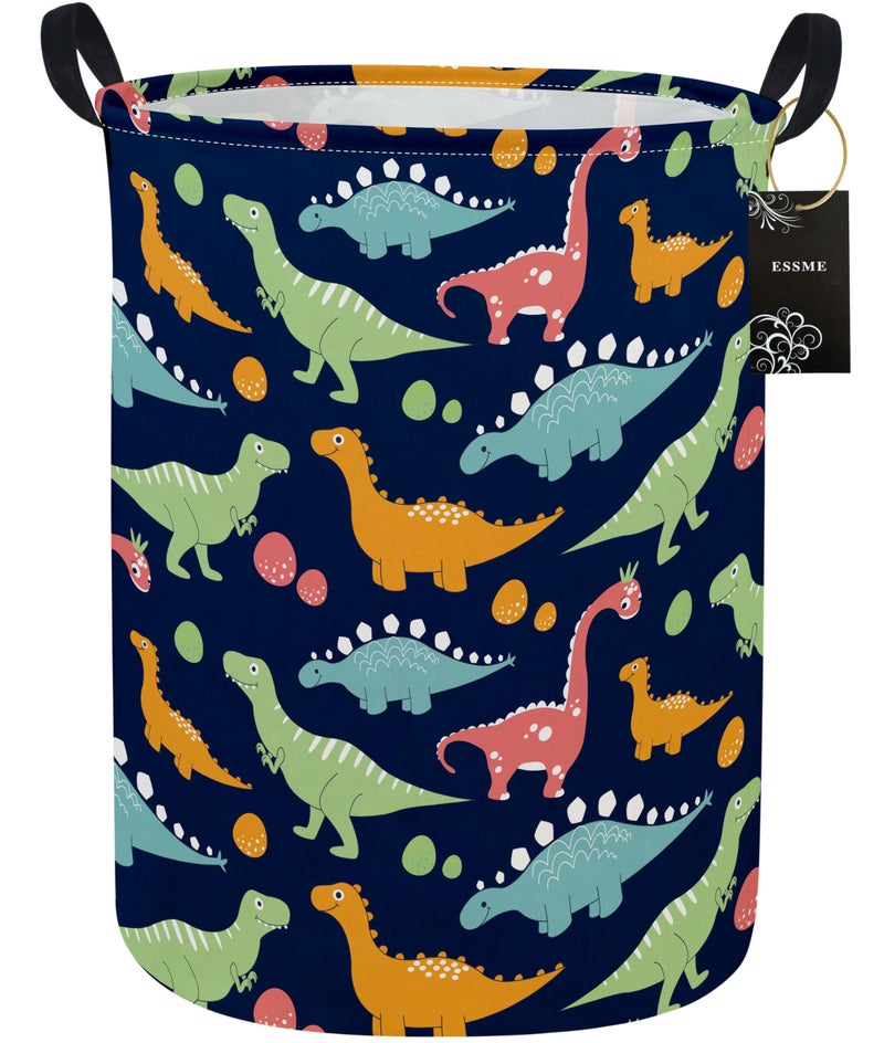 ESSME Dinosaur Laundry Basket Storage Bin large Collapsible Canvas Waterproof Coating Nursery hamper for Toy Bins,Baby hamper,Boys and Girls,Home Organizer.(Navy Blue dinosaur) - Image 1