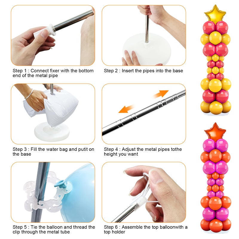 Lechay Balloon Column Stand Set of 2, 6.6ft Balloon Arch Stand Adjustable Balloon Column kit with Base Telescopic for Baby Shower Wedding Birthday Graduation Party Decorations (2) - Image 3
