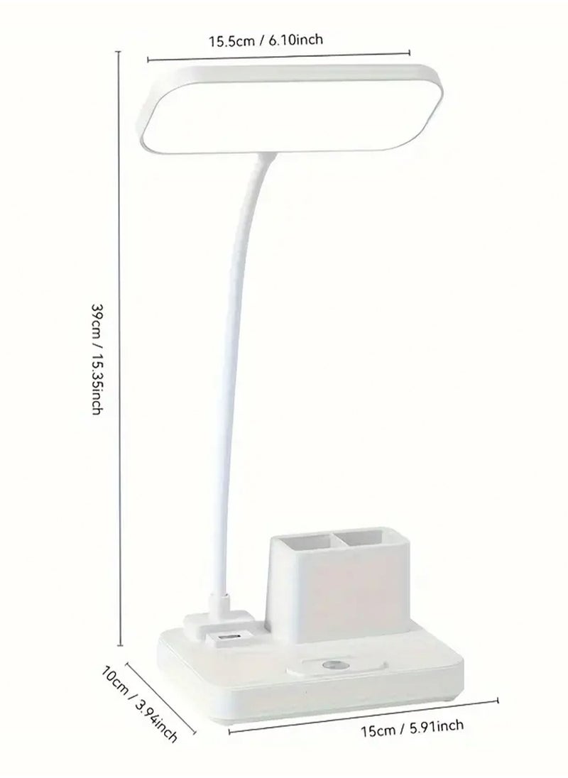 LOOPITYS - Gooseneck reading lamp with pen holder, touch sensitive home office desk lamp, 3 color modes, stepless dimming, USB port rechargeable battery powered home office desk lamp (gift: fan and pen holder) - Image 1