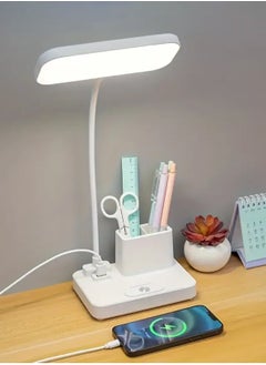 LOOPITYS Gooseneck reading lamp with pen holder, touch sensitive home office desk lamp, 3 color modes, stepless dimming, USB port rechargeable battery powered home office desk lamp (gift: fan and pen holder)  - Image 2