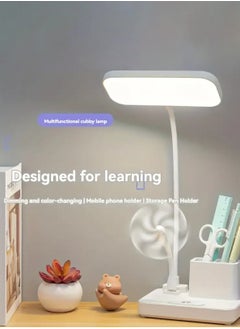 LOOPITYS Gooseneck reading lamp with pen holder, touch sensitive home office desk lamp, 3 color modes, stepless dimming, USB port rechargeable battery powered home office desk lamp (gift: fan and pen holder)  - Image 4