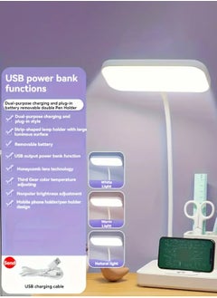 LOOPITYS Gooseneck reading lamp with pen holder, touch sensitive home office desk lamp, 3 color modes, stepless dimming, USB port rechargeable battery powered home office desk lamp (gift: fan and pen holder)  - Image 3