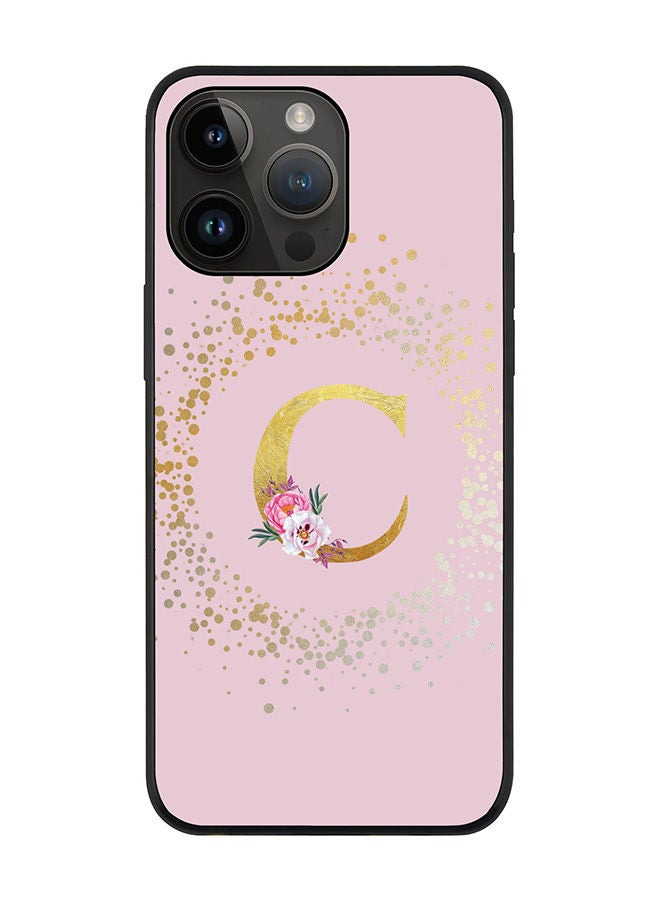 Stylizedd Rugged Black edge case for Apple iPhone 14 Pro Max Slim fit Soft Case Flexible Rubber Edges TPU Gel Thin Cover - Custom Monogram Initial Letter Floral Pattern Alphabet - C (Pink) - Image 1