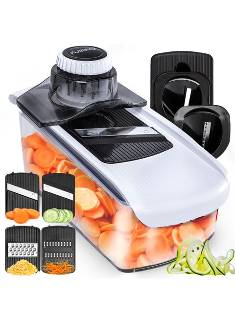 Fullstar Mandoline Slicer for Kitchen Fruit Cutter Cheese Grater Cucumber Slicer Veggie Spiralizer Food Cutter  Kitchen Gadgets with Safety Glove 6 in 1 White