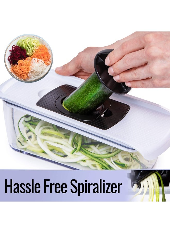 Fullstar Mandoline Slicer for Kitchen Fruit Cutter Cheese Grater Cucumber Slicer Veggie Spiralizer Food Cutter  Kitchen Gadgets with Safety Glove 6 in 1 White