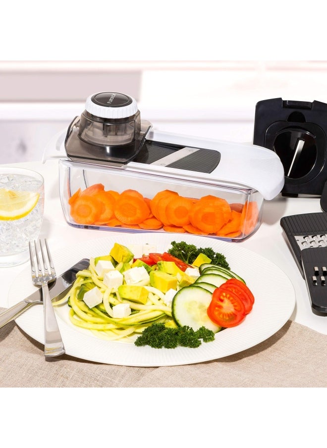 Fullstar Mandoline Slicer for Kitchen Fruit Cutter Cheese Grater Cucumber Slicer Veggie Spiralizer Food Cutter  Kitchen Gadgets with Safety Glove 6 in 1 White