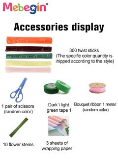 MEBEGIN DIY Flower Bouquet Kit with Rich Accessaries, Sunflower Blossoms Bouquet Making Kit with 10 Flower Poles in 5 Colors, Chenille Stems Flower Craft Supplies, Fuzzy Sticks Crafting Materials, Arts and Crafts for DIY, Ideal Gift for Friends and Families  - Image 3