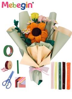 MEBEGIN DIY Flower Bouquet Kit with Rich Accessaries, Sunflower Blossoms Bouquet Making Kit with 10 Flower Poles in 5 Colors, Chenille Stems Flower Craft Supplies, Fuzzy Sticks Crafting Materials, Arts and Crafts for DIY, Ideal Gift for Friends and Families  - Image 1