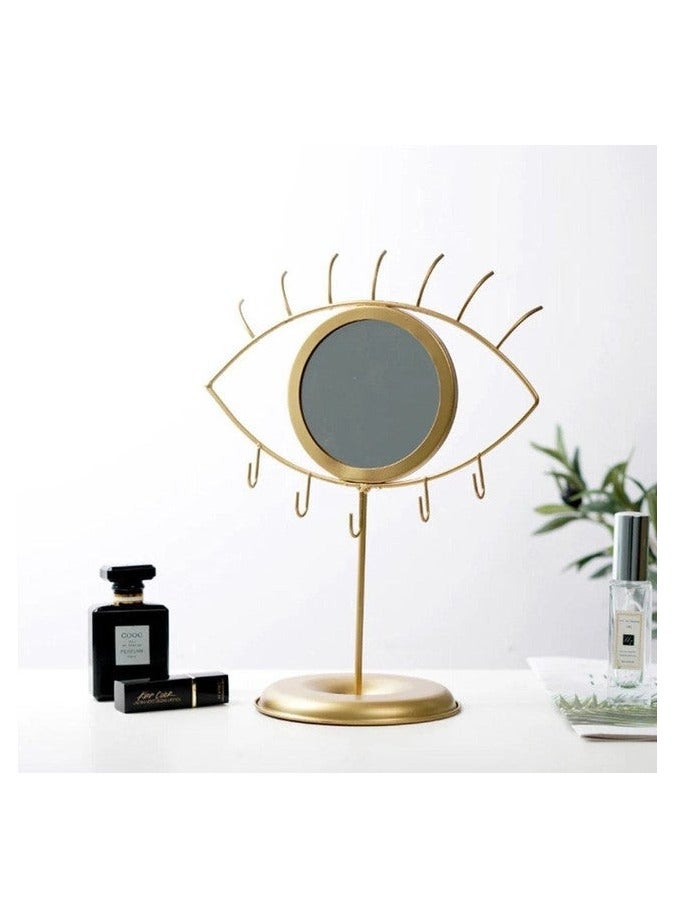 Decorative Eye-Shaped Makeup Mirror with Jewelry Organizer Stand - Image 1