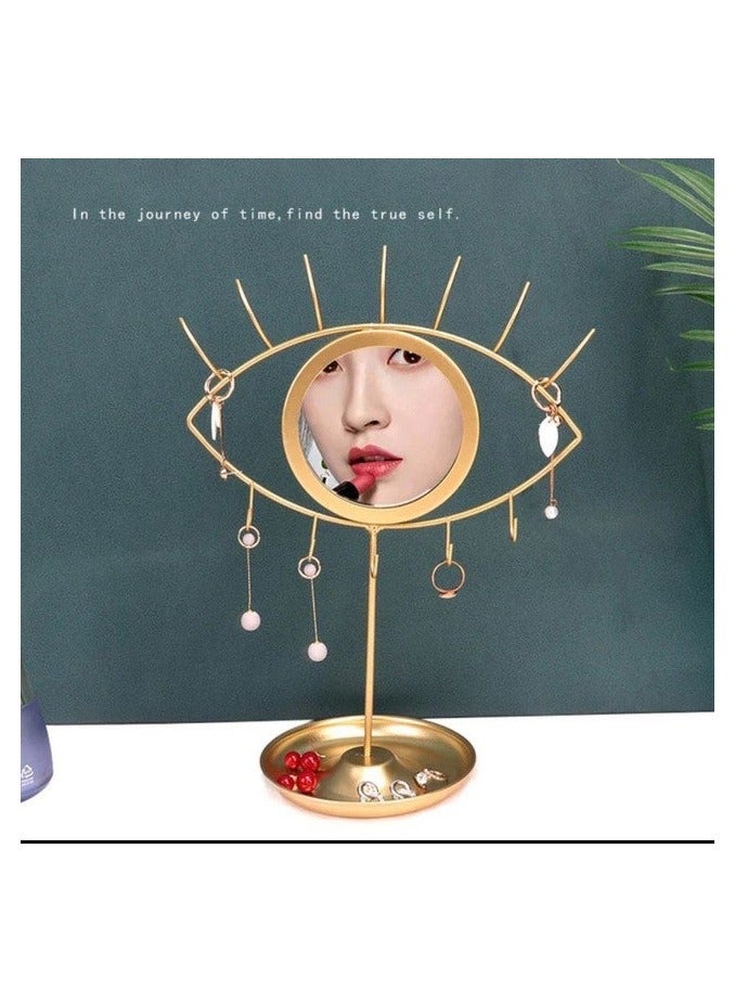 Decorative Eye-Shaped Makeup Mirror with Jewelry Organizer Stand - Image 2