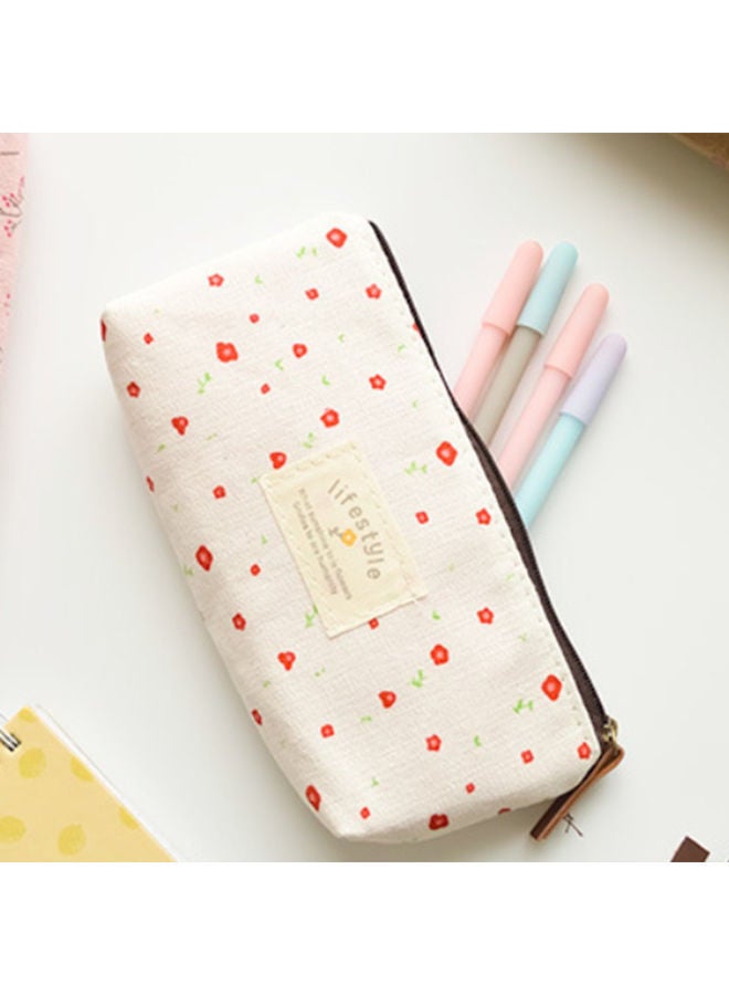 NIBEMINENT Flower Pattern Student Pencil Case White/Red - Image 2