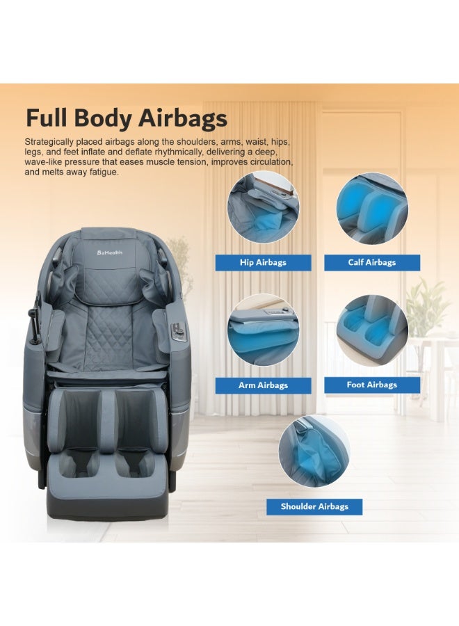 BeHealth BeHealth PrimeAngel Massage Chair Full Body with 28-Point Roller System, 10 Auto Programs, Zero Gravity, Heat Therapy, Foot Rollers, Bluetooth Speakers, LCD Control, Airbag Massage (Gray with Black) - Image 3