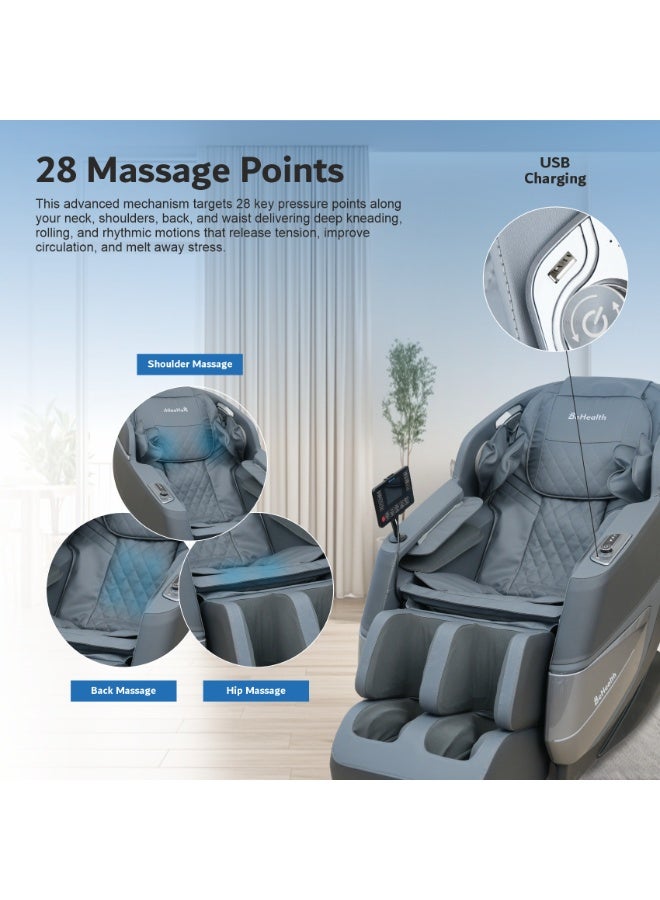 BeHealth BeHealth PrimeAngel Massage Chair Full Body with 28-Point Roller System, 10 Auto Programs, Zero Gravity, Heat Therapy, Foot Rollers, Bluetooth Speakers, LCD Control, Airbag Massage (Gray with Black) - Image 2