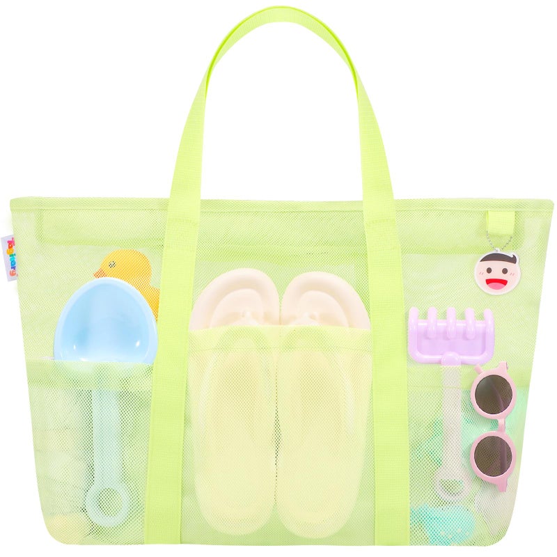 Tagitary Mesh Beach Bag with Zipper, Green Large Beach Tote Waterproof Sandproof with 8 Pockets for Storage Swim Pool Bag Accessories for Vacation Sports Camping Picnic Travel - Image 1
