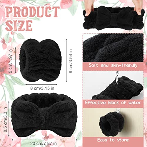 Chuangdi 4 Pcs Microfiber Headband Spa Wristbands and Wrist Bands for Washing Face Cuffs Towel Wristbands Hair Headband Face Wash Cuffs for Women MakeupBlack Pink - Image 3